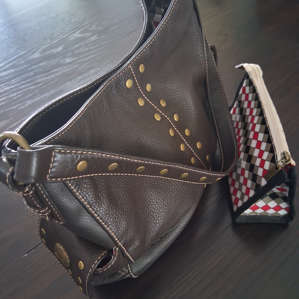 The Sak Brown Leather Hobo/Tote with Gold Accents and Cosmetic Case